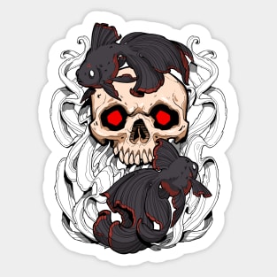 Skull Fish - Black and Red Sticker